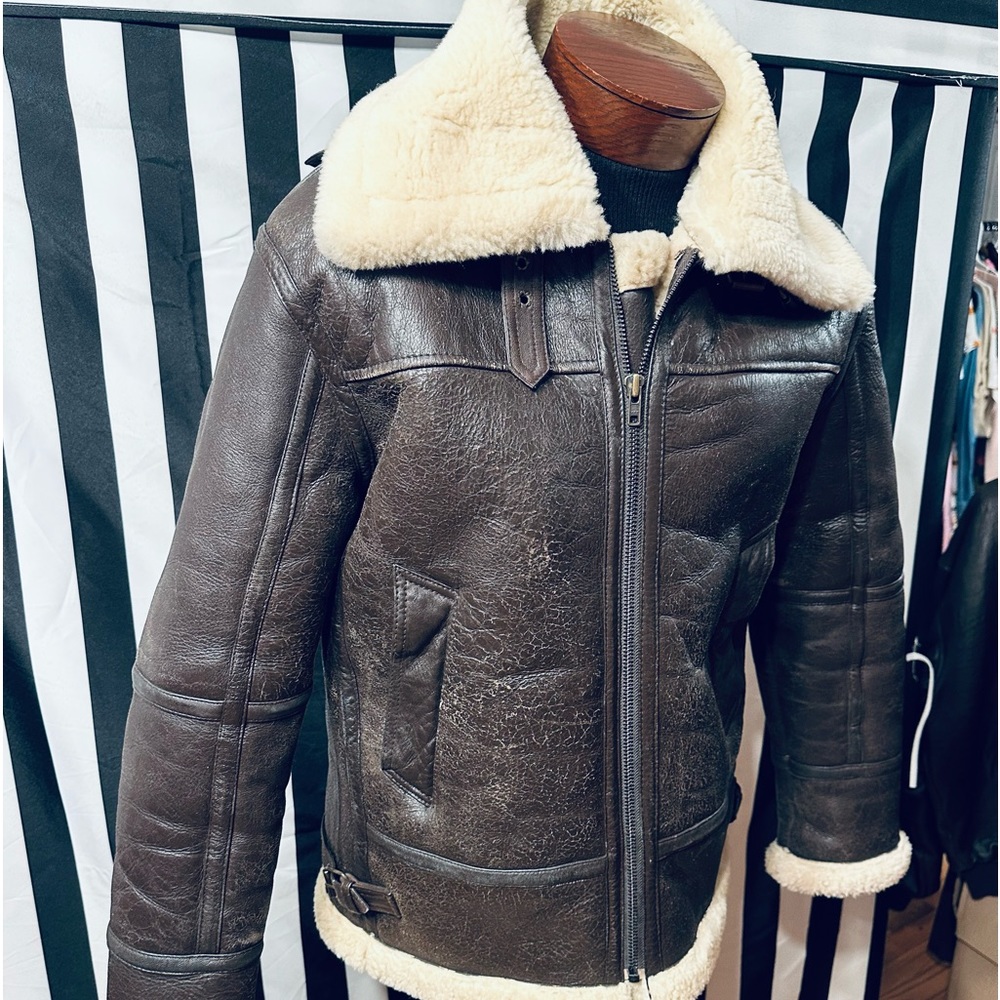 Vintage Aviator Bomber Type B-3 Style Shearling Leather Jacket - Picture 10 of 11